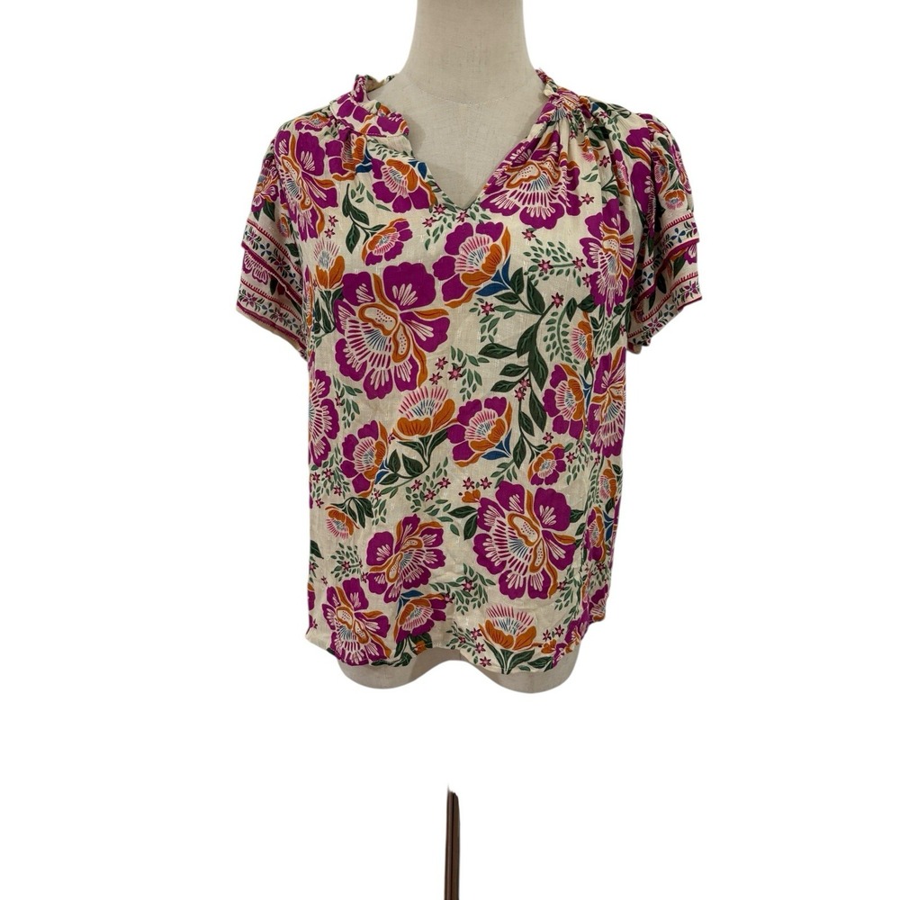 NWT Nicole Miller‎ Artelier Top Floral Tunic  M Boho  Cottagecore Resort Peasant